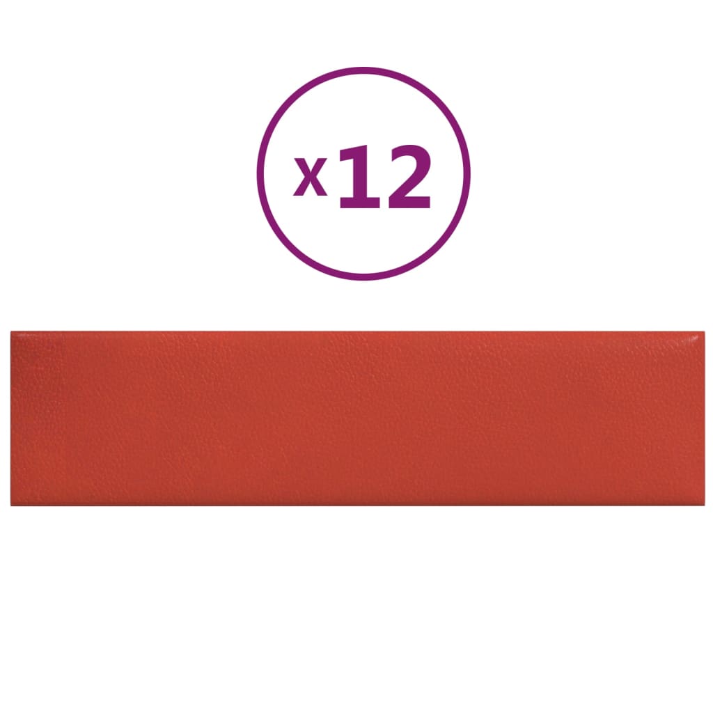 vidaXL Sienų plokštės, 12vnt., raudonos, 60x15cm, dirbtinė oda, 1,08m²
