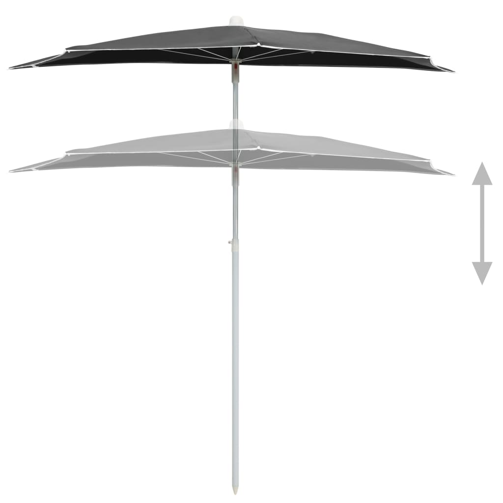 vidaXL Pusapvalis sodo skėtis su stulpu, antracito spalvos, 180x90cm