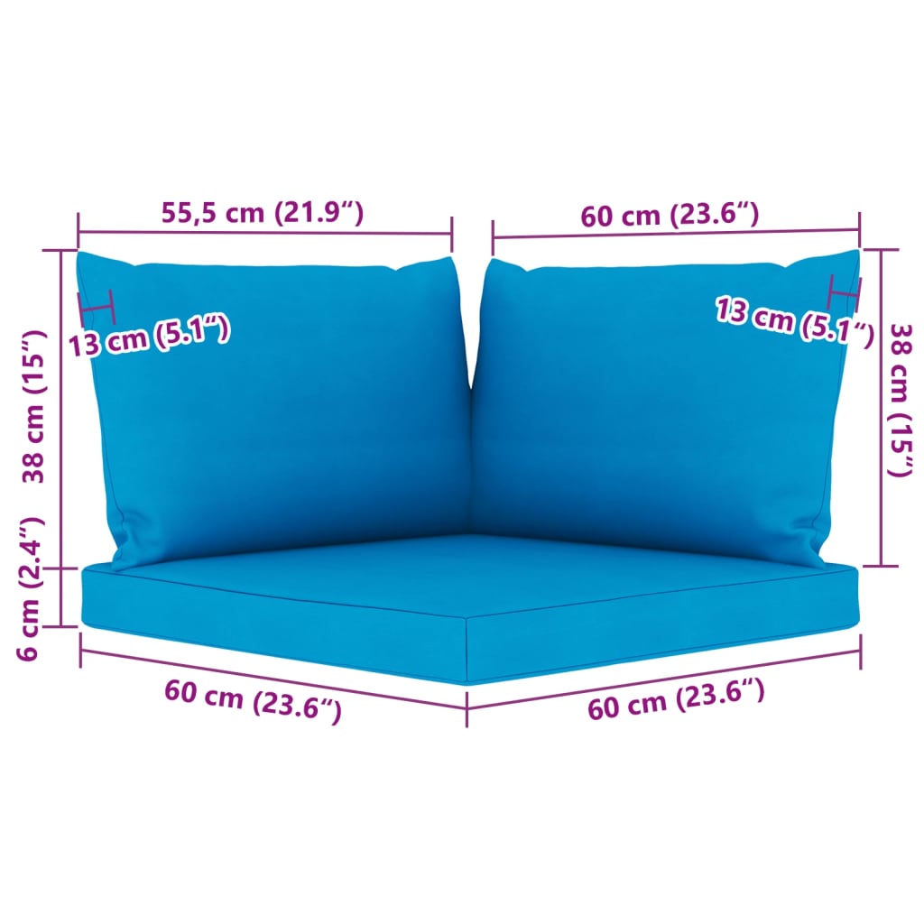vidaXL Sodo komplektas su mėlynomis pagalvėlėmis, 6 dalių, pušis
