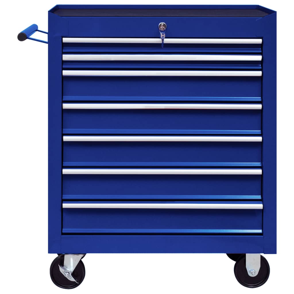 vidaXL Dirbtuvės įrankių vežimėlis, mėlynos spalvos, 7 stalčiai