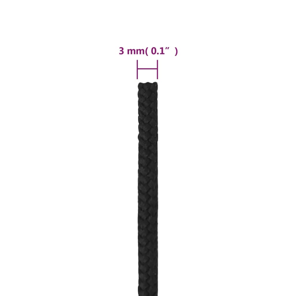 vidaXL Valties virvė, visiškai juoda, 3mm, 100m, polipropilenas