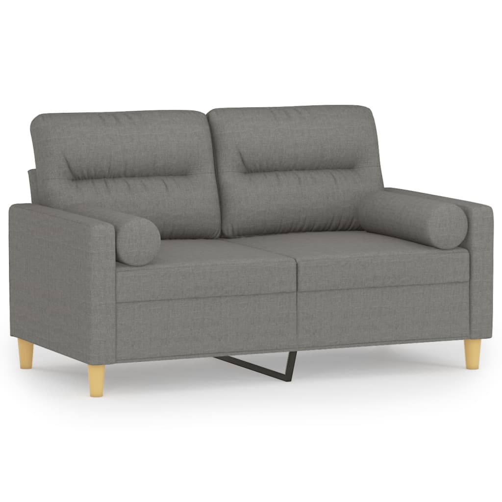 vidaXL Dvivietė sofa su pagalvėmis, tamsiai pilka, 120cm, audinys