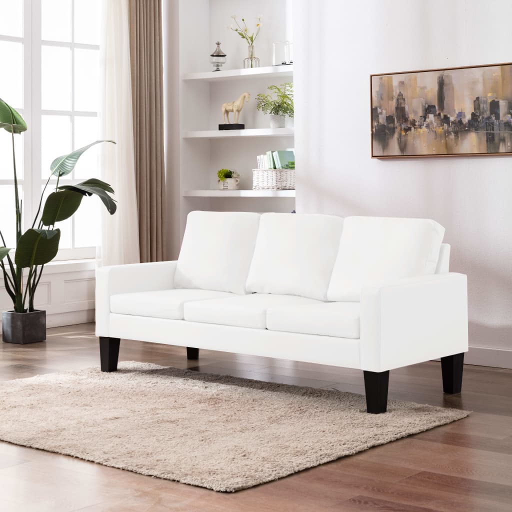 vidaXL Trivietė sofa, baltos spalvos, dirbtinė oda