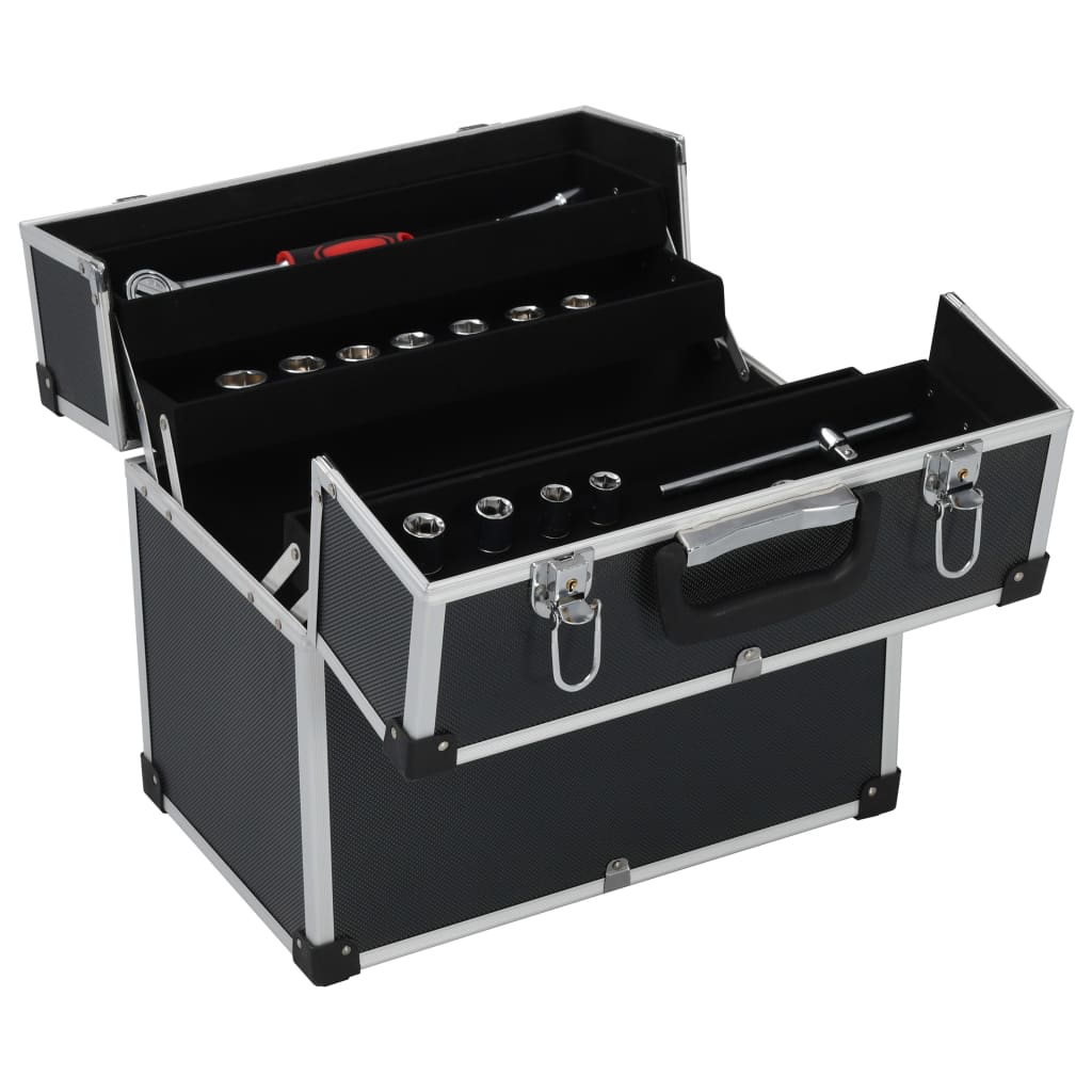 vidaXL Įrankių lagaminas, juodos spalvos, 38x22,5x34cm, aliuminis