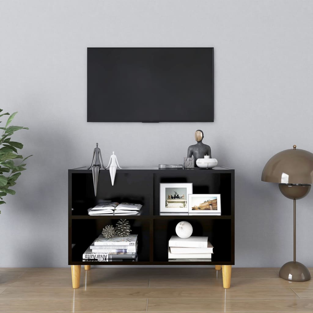vidaXL TV spintelė su medinėmis kojelėmis, juoda, 69,5x30x50cm