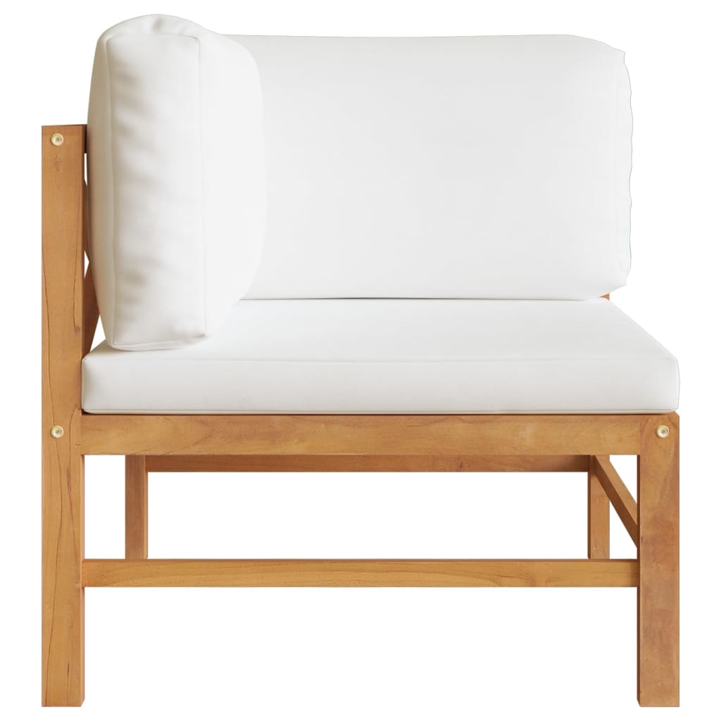 vidaXL Kampinė sofa su kreminėmis pagalvėlėmis, tikmedžio masyvas