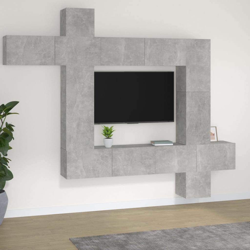 vidaXL TV spintelių komplektas, 9 dalių, betono pilkas, mediena