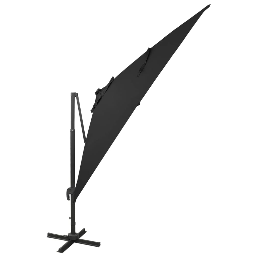 vidaXL Gembės formos skėtis su stulpu ir LED lemputėmis, juodas, 300cm
