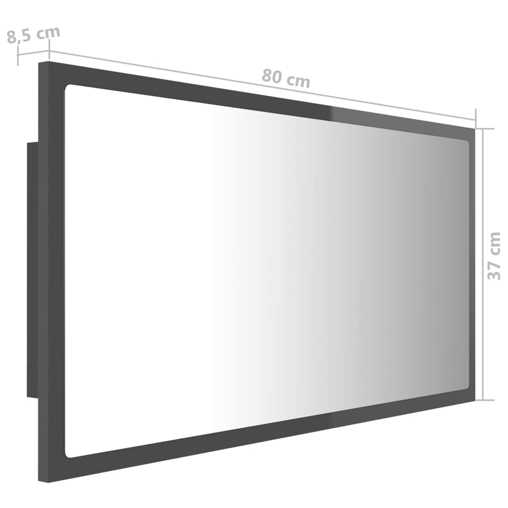 vidaXL Vonios LED veidrodis, pilkas, 80x8,5x37cm, akrilas, blizgus
