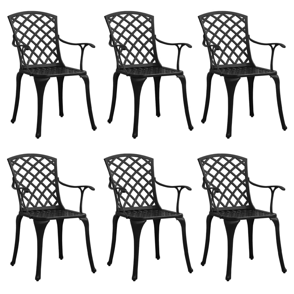 vidaXL Sodo kėdės, 6vnt., juodos spalvos, lietas aliuminis