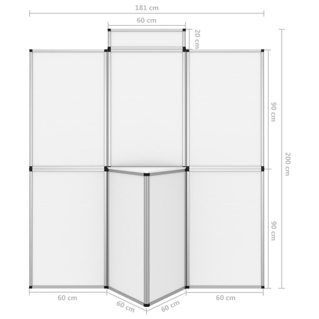 vidaXL Parodų sienelė su staliuku, 8 dalių, balta, 181x200cm