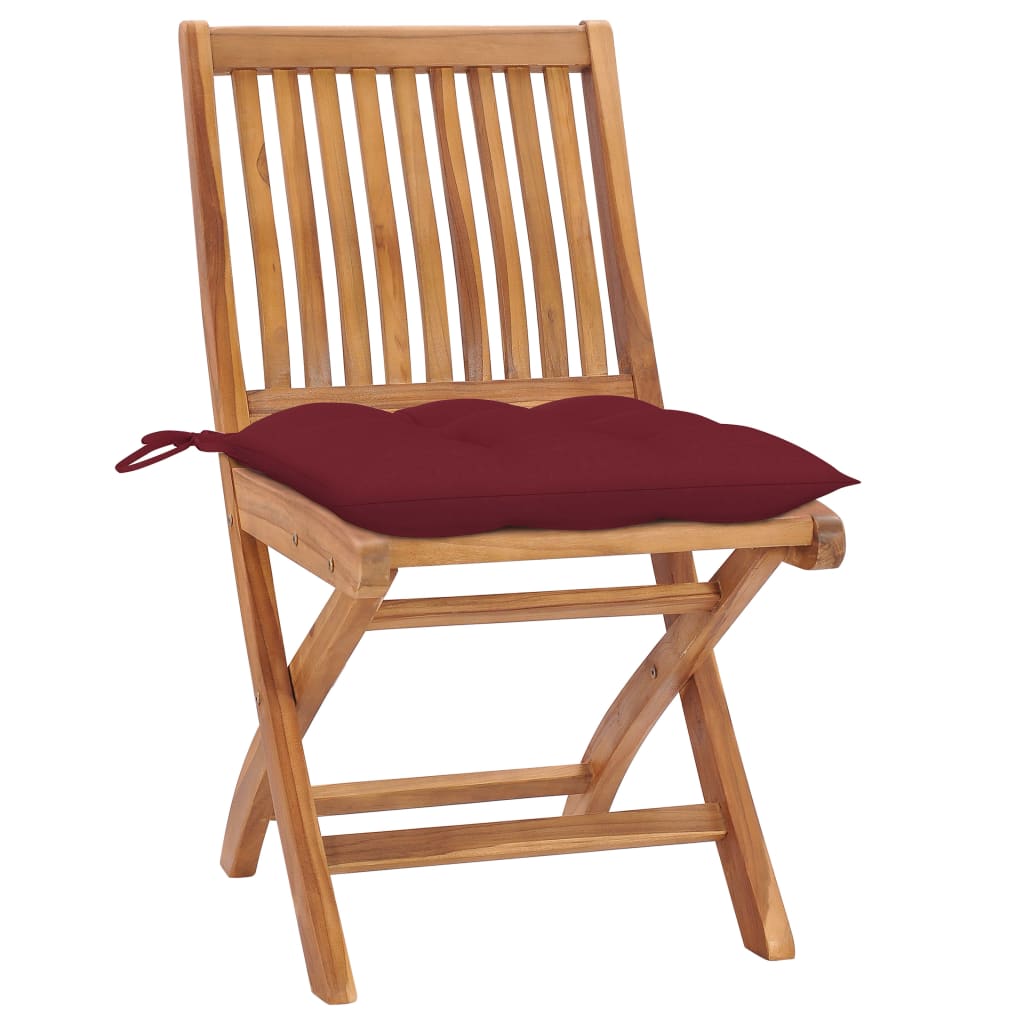 vidaXL Sodo kėdės su vyno raudonomis pagalvėlėmis, 2vnt., tikmedis