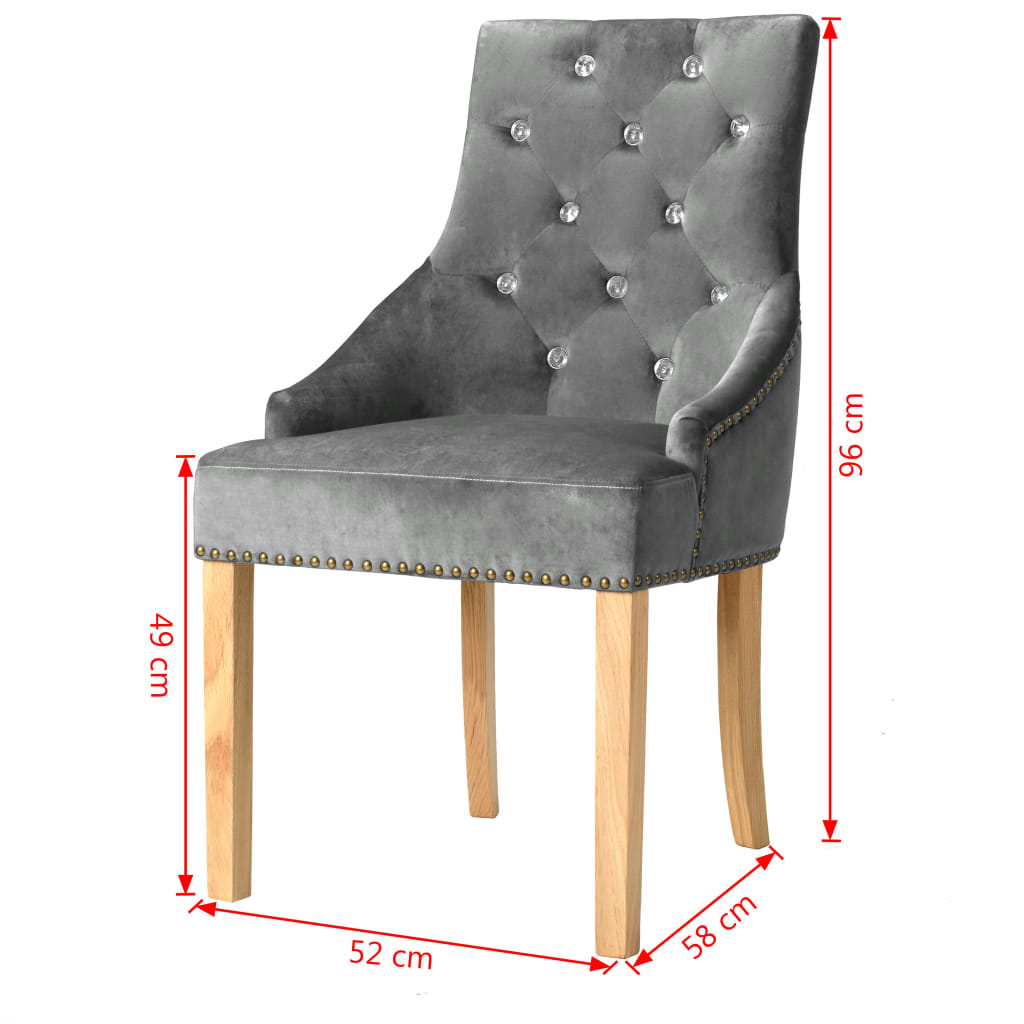 vidaXL Valgomojo kėdės, 2vnt., sidabrinės, ąžuolo mediena ir aksomas