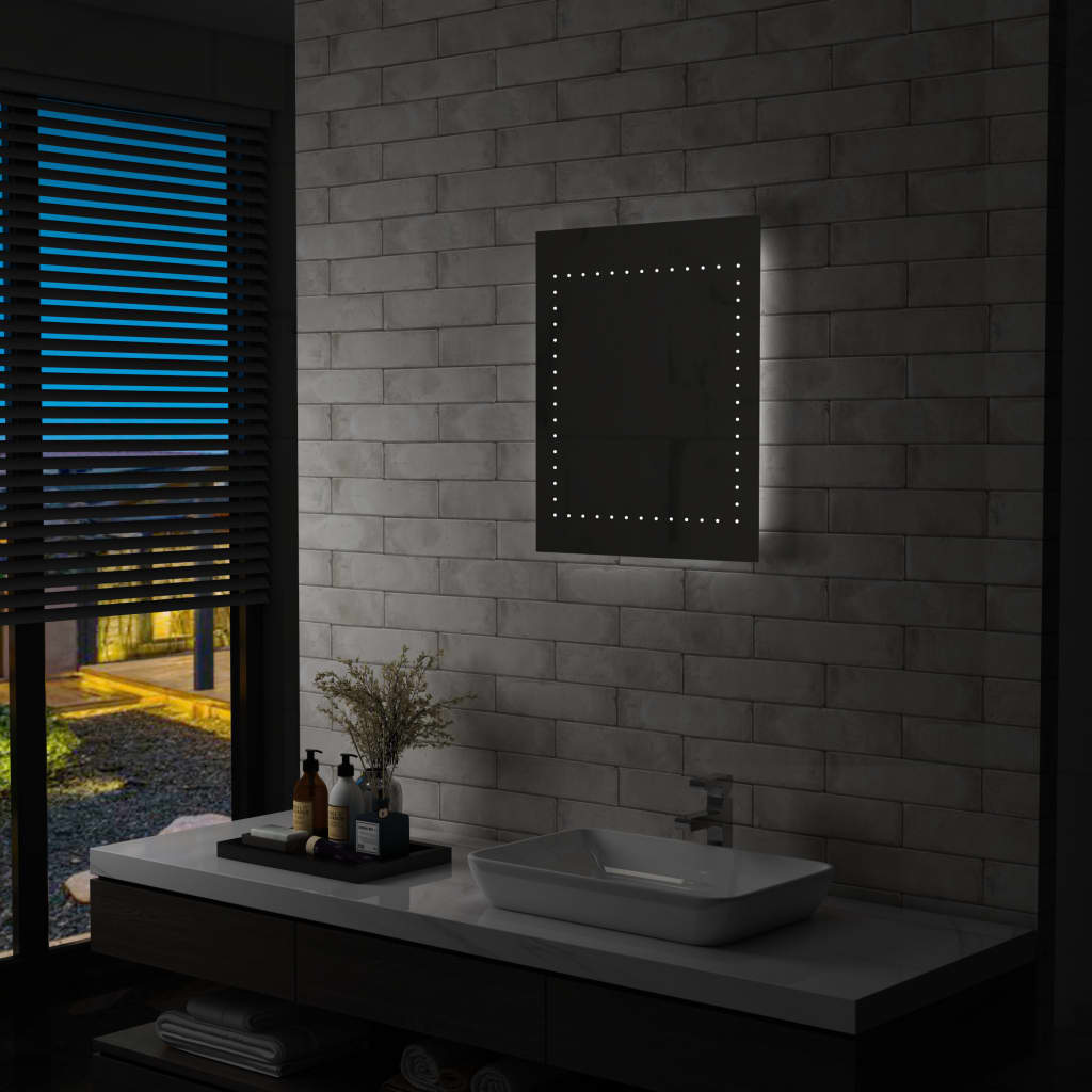 vidaXL Sieninis vonios kambario veidrodis su LED, 50x60cm