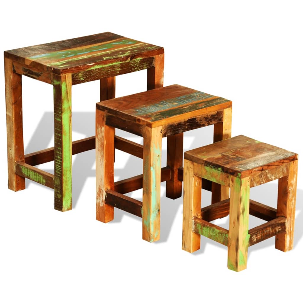 vidaXL Sudedamų staliukų komplektas, 3d., vintažinis, perdirbta mediena