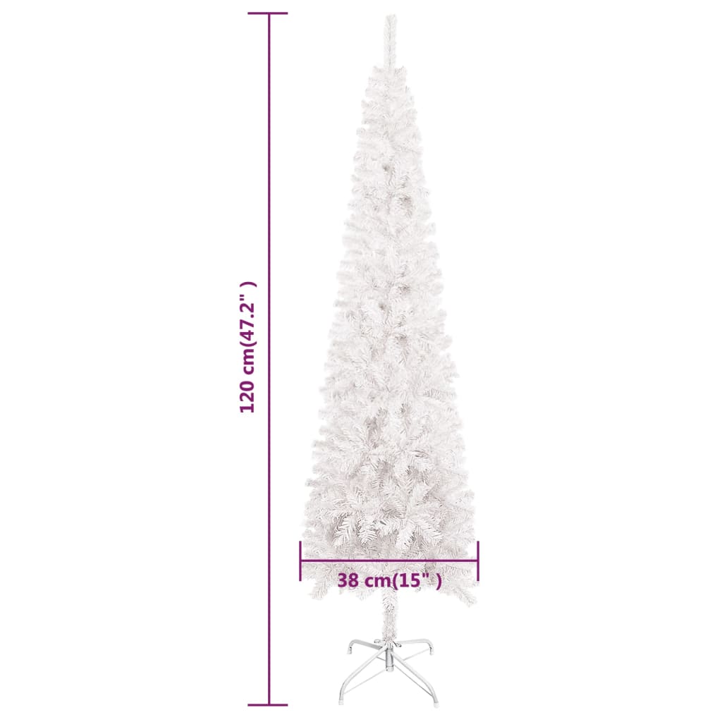 vidaXL Plona apšviesta Kalėdų eglutė su žaisliukais, balta, 120cm