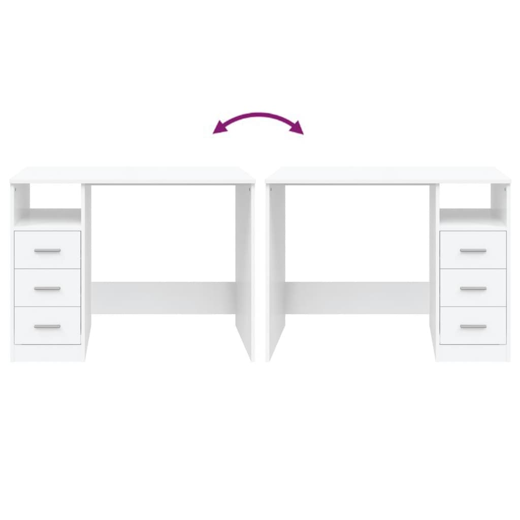 vidaXL Rašomasis stalas su stalčiais, baltas, 102x50x76cm, mediena