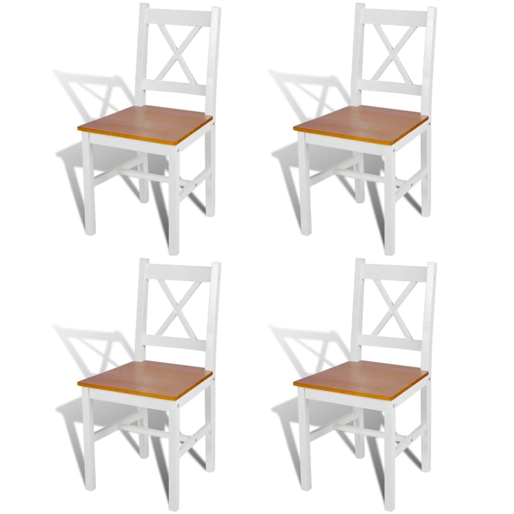 vidaXL Valgomojo kėdės, 4 vnt., baltos, pušies mediena