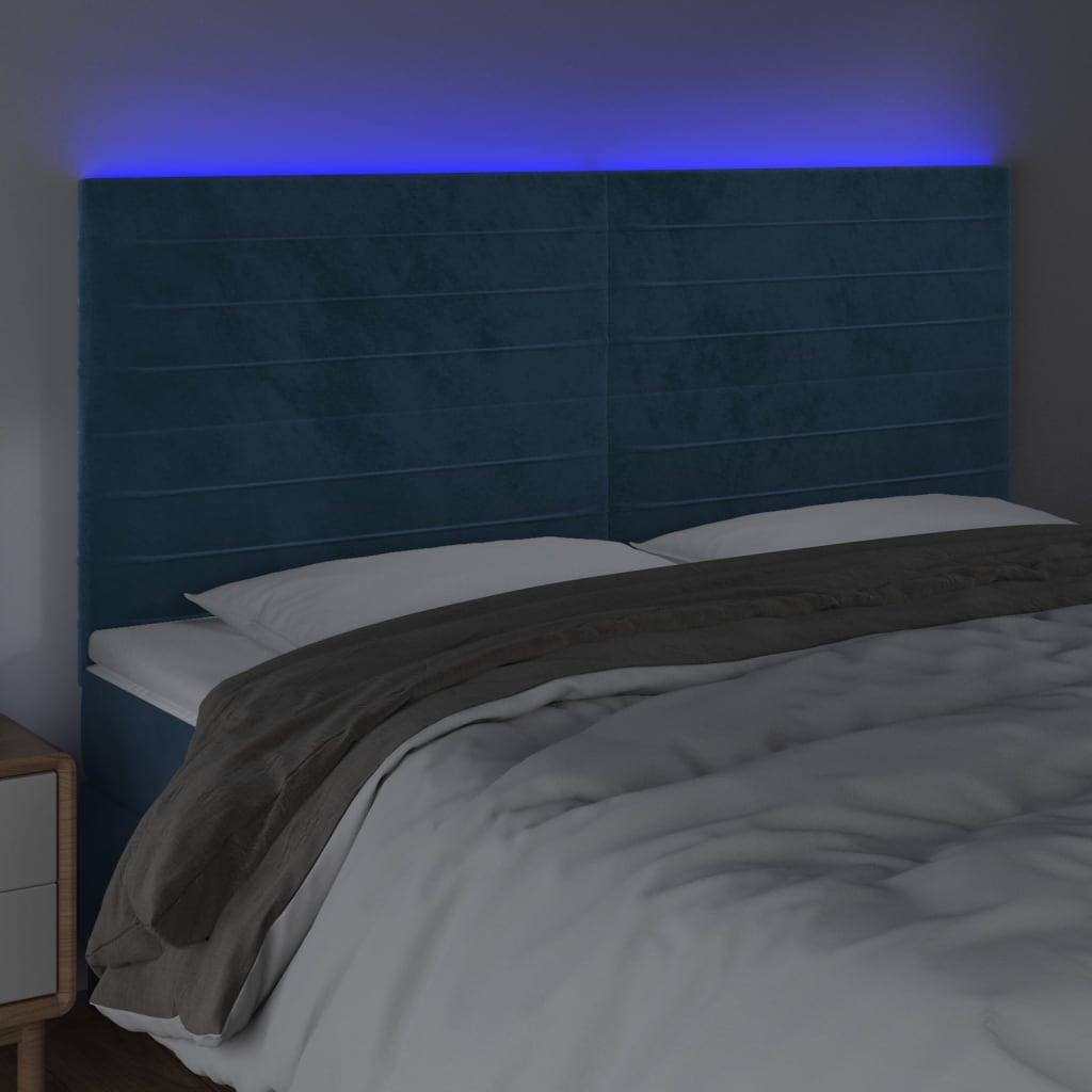 vidaXL Galvūgalis su LED, tamsiai mėlynas, 200x5x118/128cm, aksomas