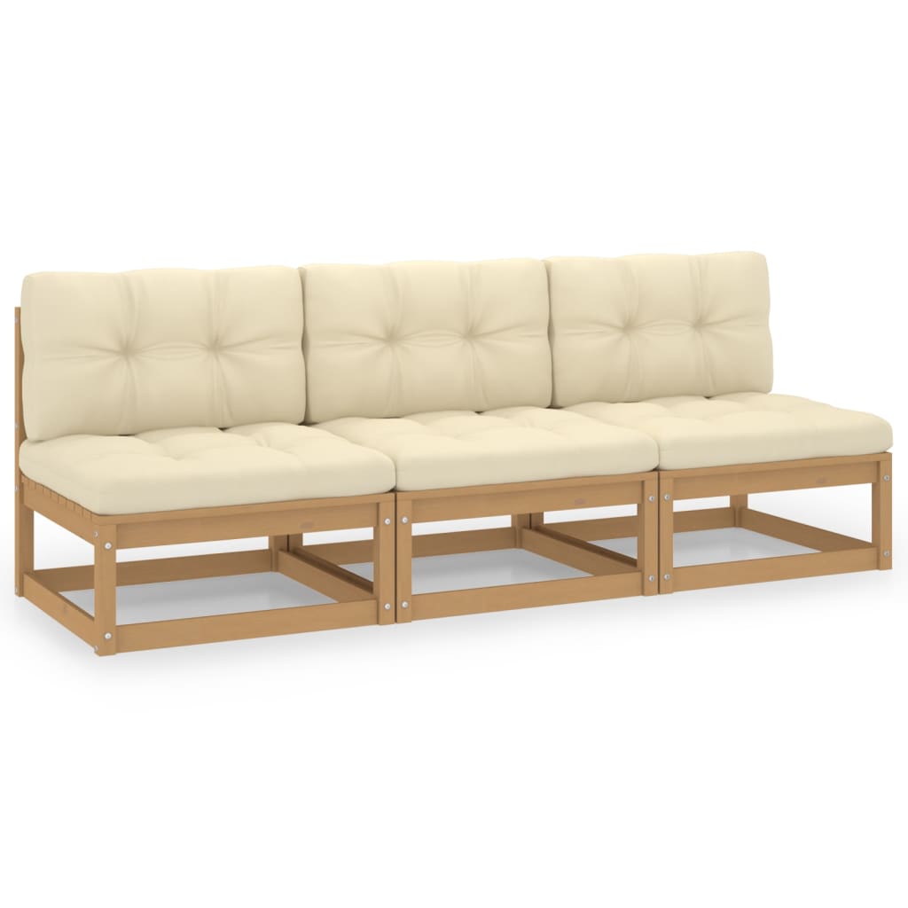 vidaXL Trivietė sofa su pagalvėlėmis, pušies medienos masyvas
