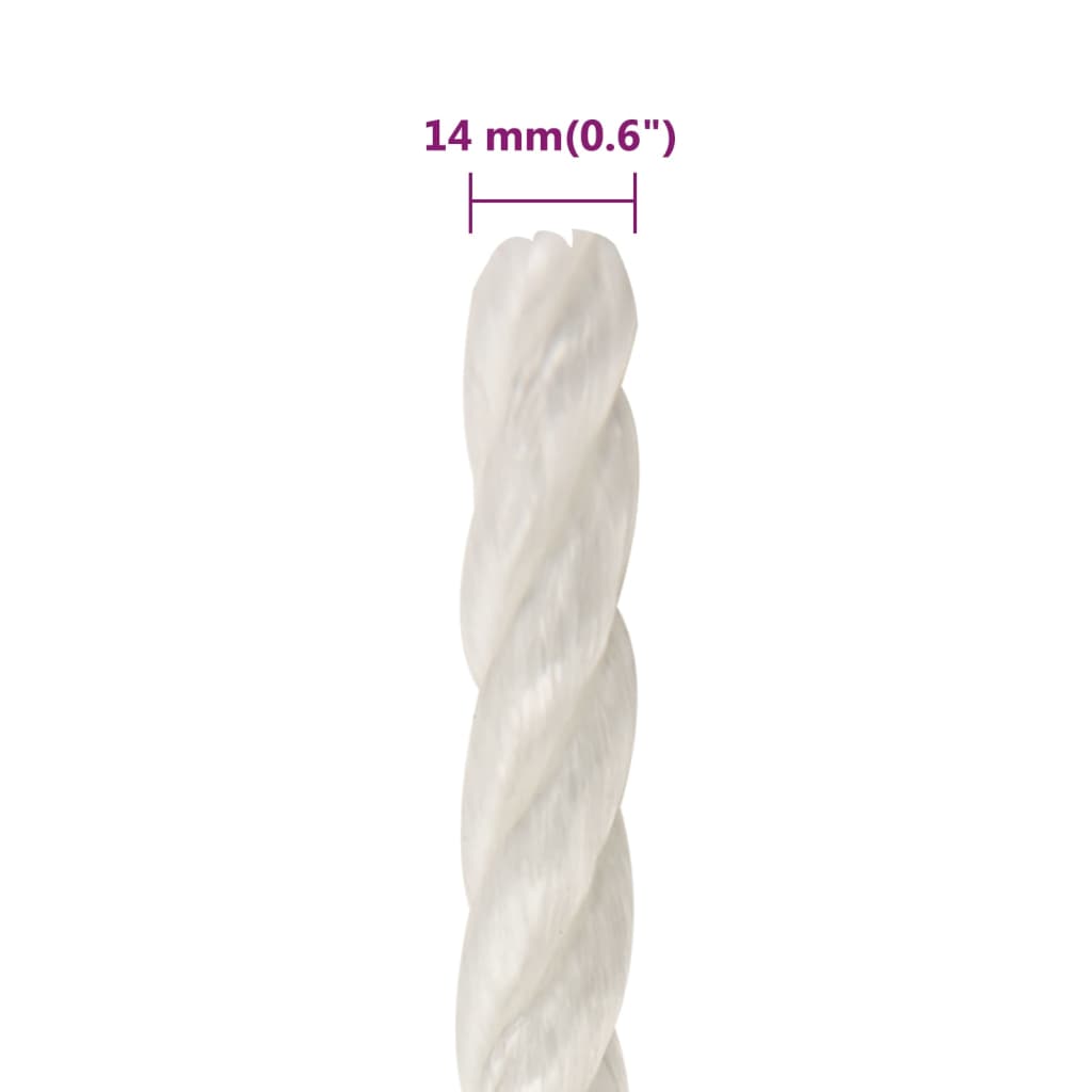 vidaXL Darbo virvė, baltos spalvos, 14mm, 100m, polipropilenas