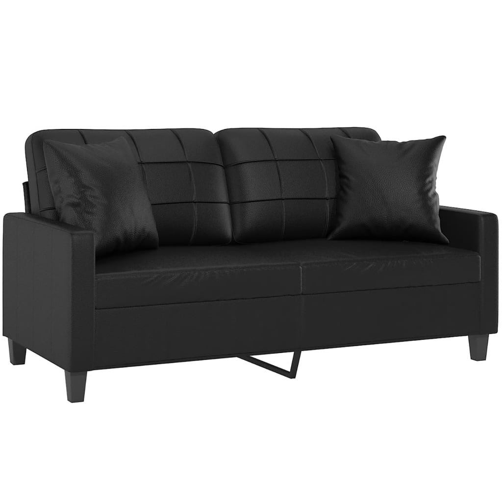 vidaXL Dvivietė sofa su pagalvėlėmis, juoda, 140cm, dirbtinė oda