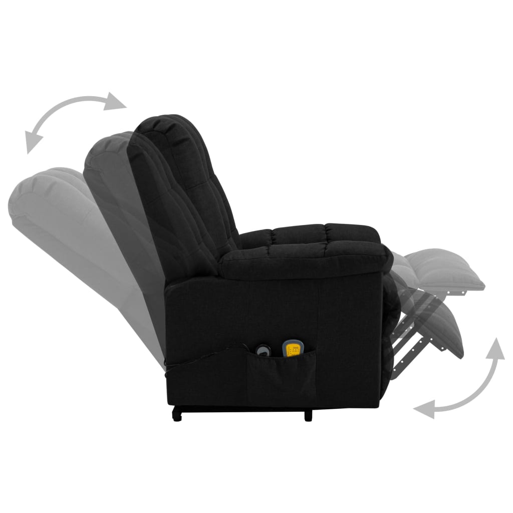 vidaXL Atsistojantis masažinis krėslas, juodos spalvos, audinys