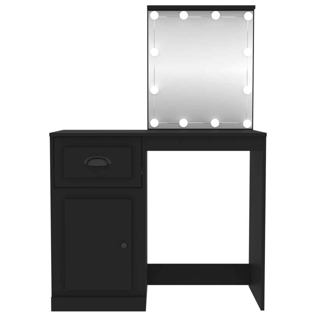 vidaXL Kosmetinis staliukas su LED, juodas, 90x50x132,5cm, mediena