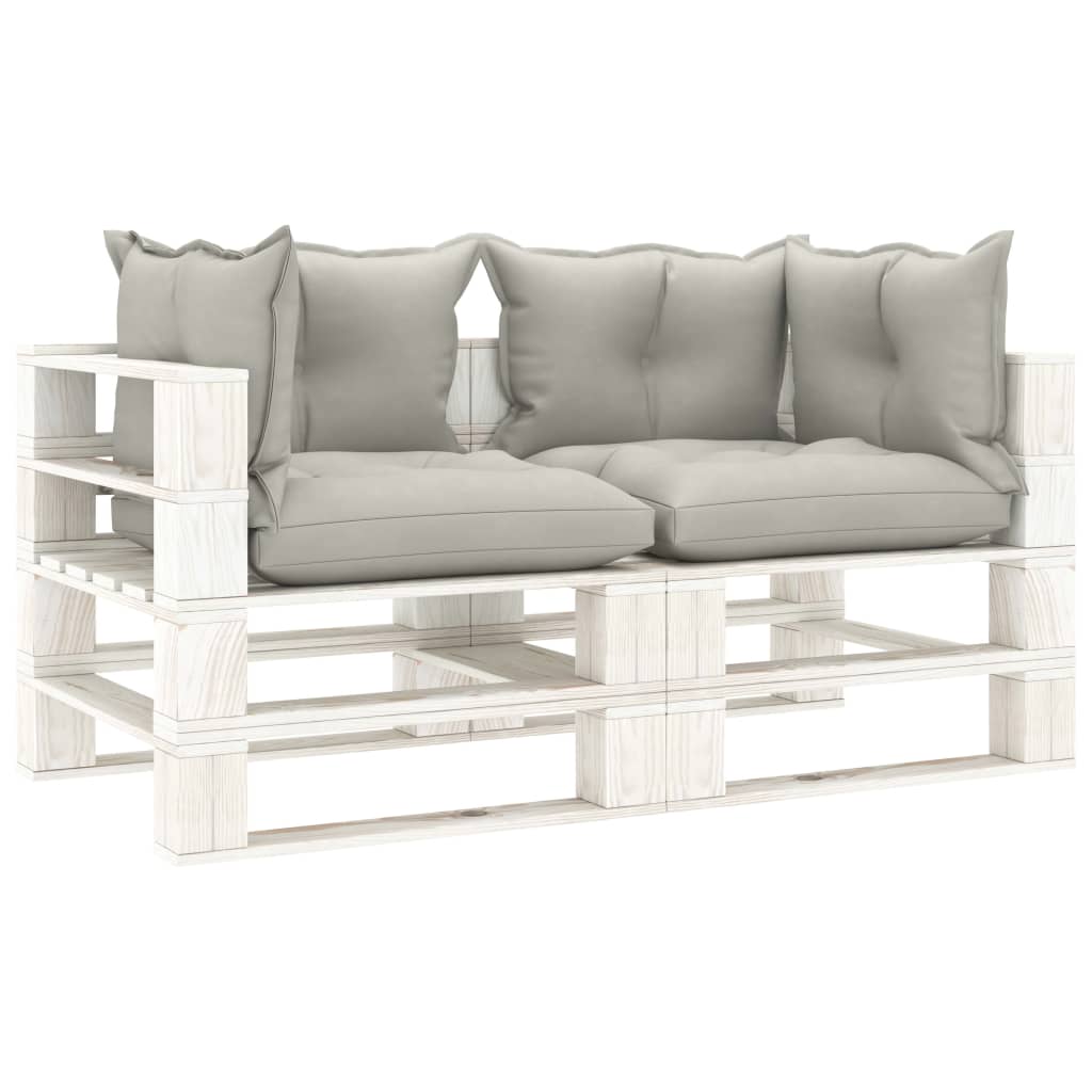 vidaXL Dvivietė sodo sofa iš palečių su taupe pagalvėmis, mediena
