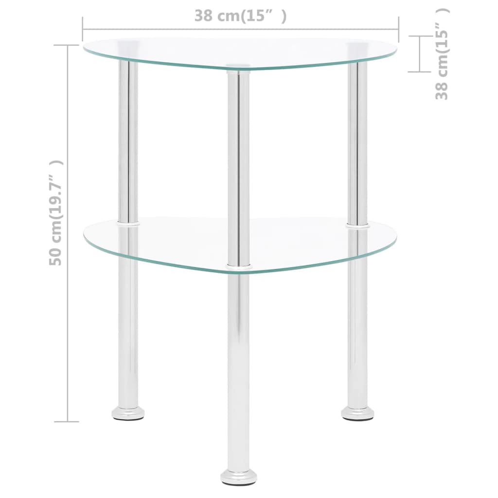 vidaXL Šoninis staliukas, 2 aukštų, skaidrus, 38x38x50cm, stiklas