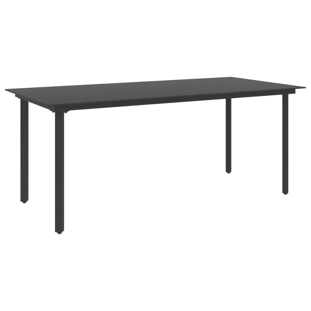 vidaXL Sodo valgomojo stalas, juodas, 190x90x74cm, plienas ir stiklas