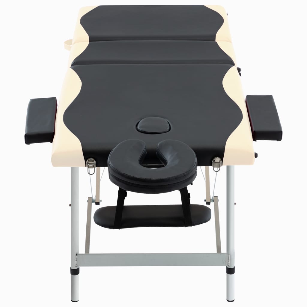 vidaXL Sulankstomas masažo stalas, juodas/smėlio, aliuminis, 3 zonų