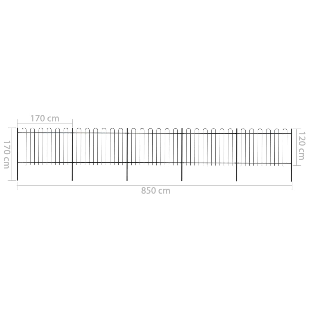 vidaXL Sodo tvora su apvaliais viršugaliais, juoda, 8,5x1,2 m, plienas