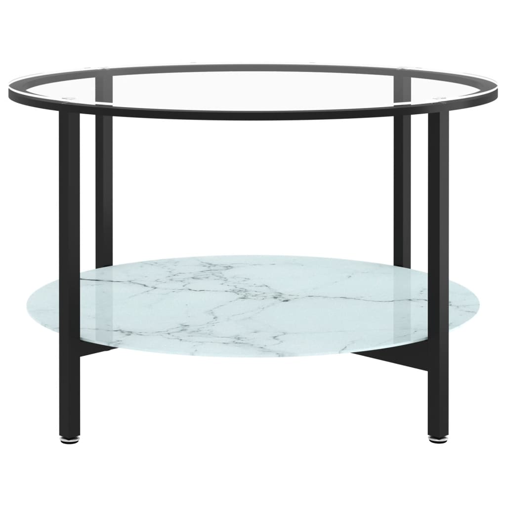 vidaXL Arbatos staliukas, juodas ir marmuro, 70cm, grūdintas stiklas