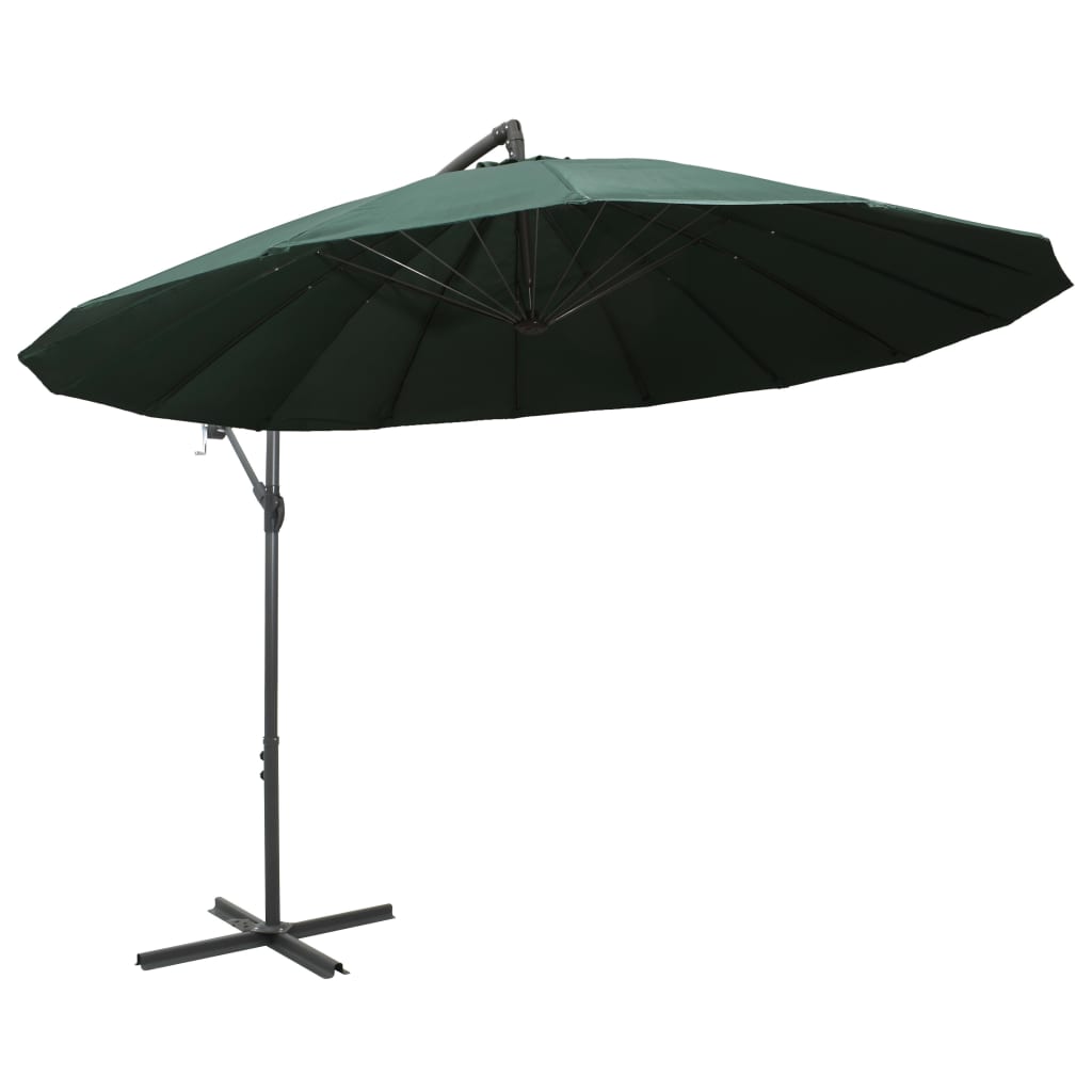 vidaXL Kabantis skėtis nuo saulės, žalias, 3m, aliuminio stulpas