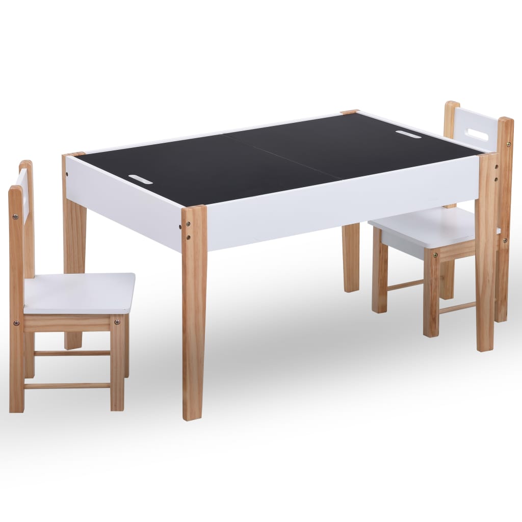 vidaXL Vaikiškas stalo ir kėdžių komplektas, juodas ir baltas, 3 dalių