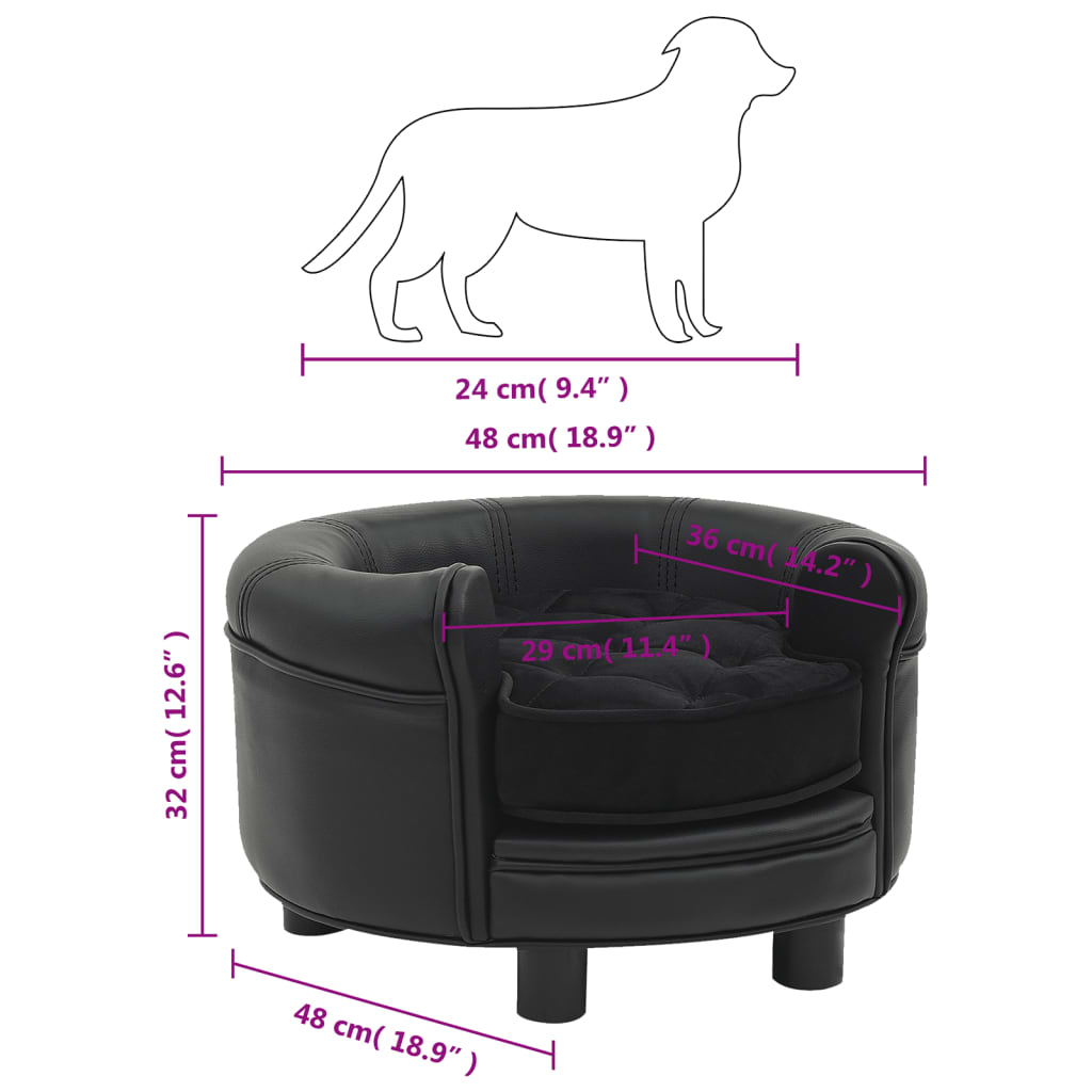 vidaXL Lova šunims, juoda, 48x48x32cm, pliušas ir dirbtinė oda