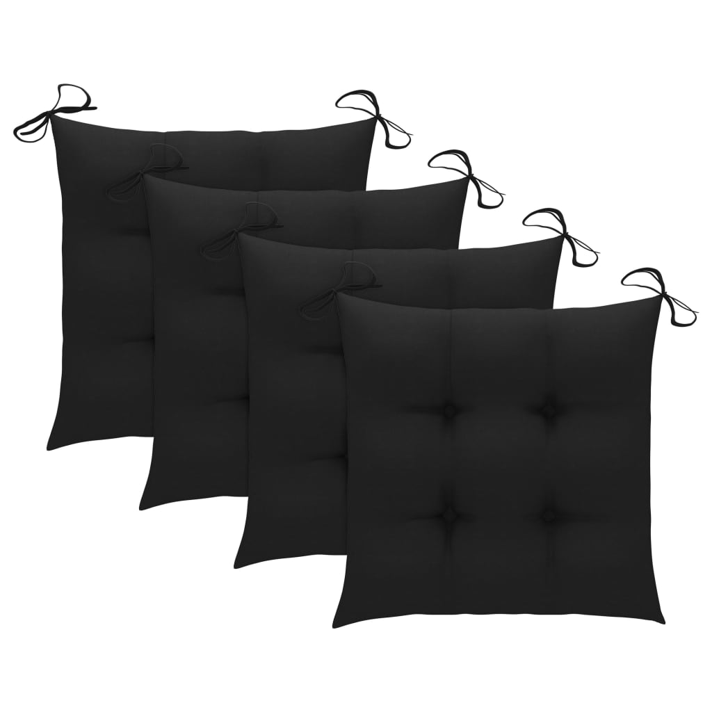vidaXL Sodo kėdės su juodomis pagalvėmis, 3vnt., tikmedžio masyvas