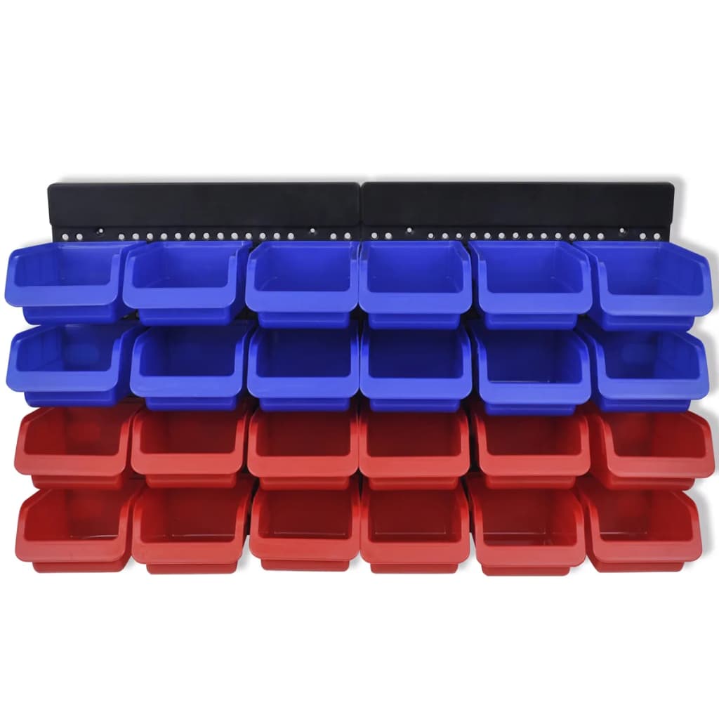 2 Įrankių Sienelės su Plastikinėmis Dėžutėmis, Mėlyna ir Raudona