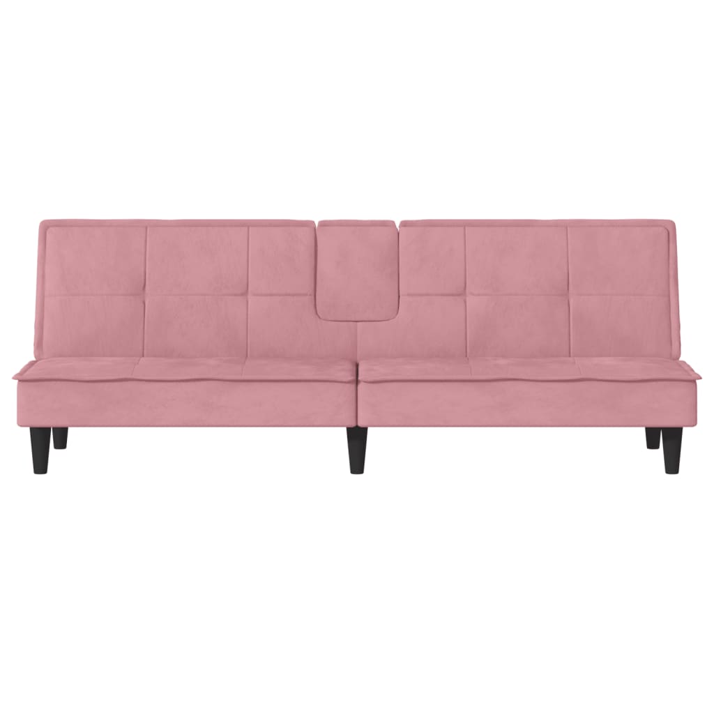 vidaXL Sofa-lova su puodelių laikikliais, rožinės spalvos, aksomas