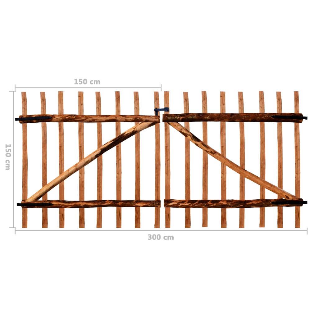 vidaXL Dvigubi tvoros vartai, impregnuota lazdyno mediena, 300x150cm