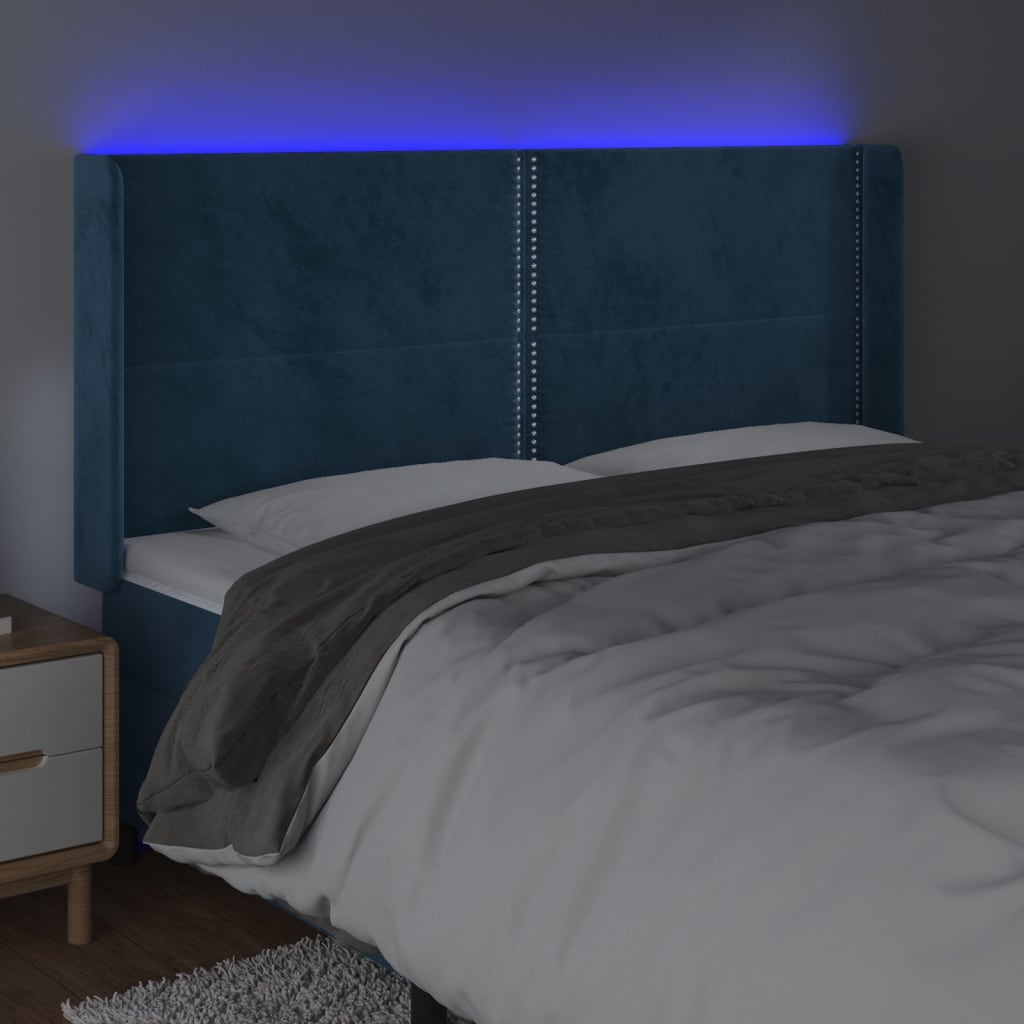 vidaXL Galvūgalis su LED, tamsiai mėlynas, 183x16x118/128cm, aksomas