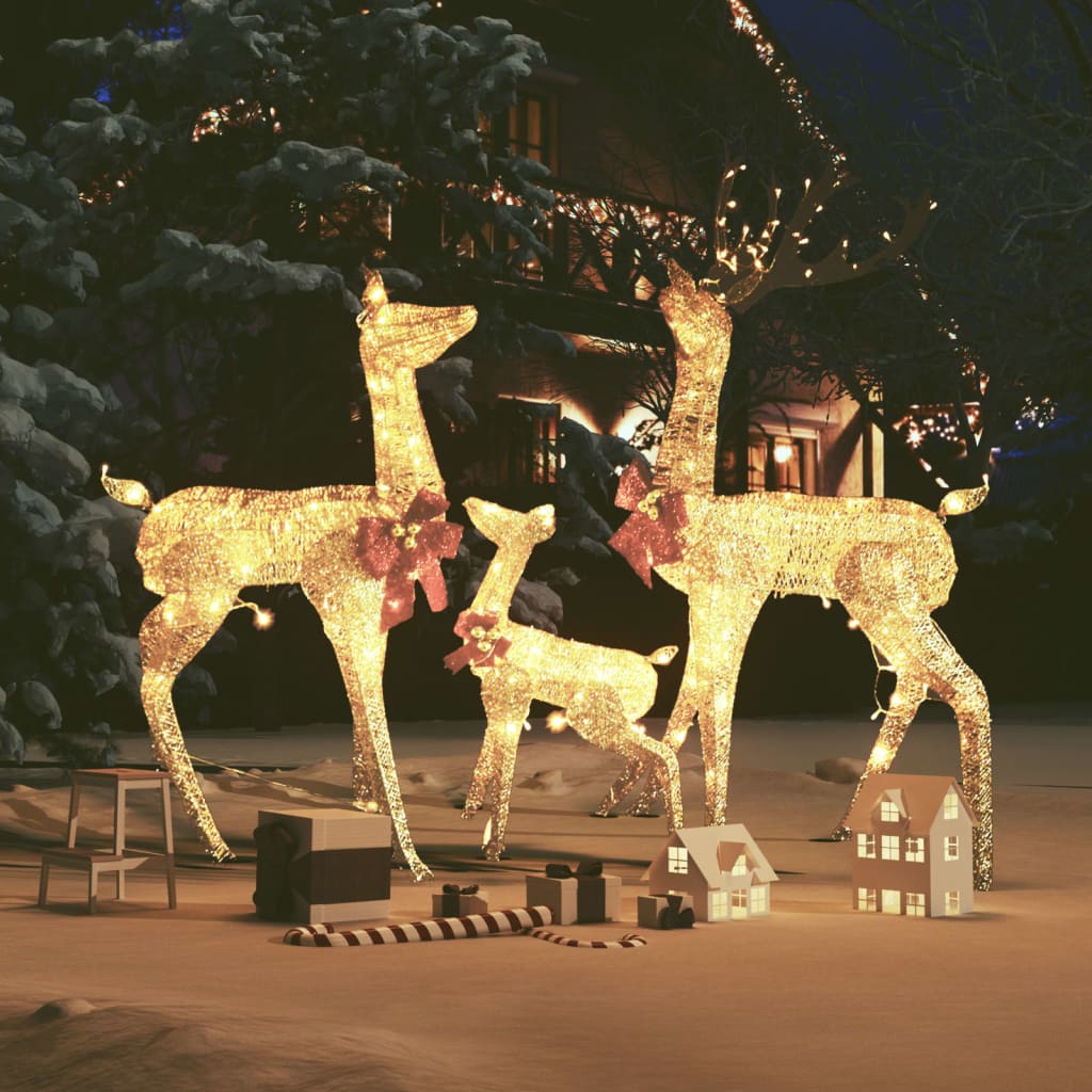 vidaXL Kalėdinė dekoracija elnių šeima, auksinės spalvos, 201 LED