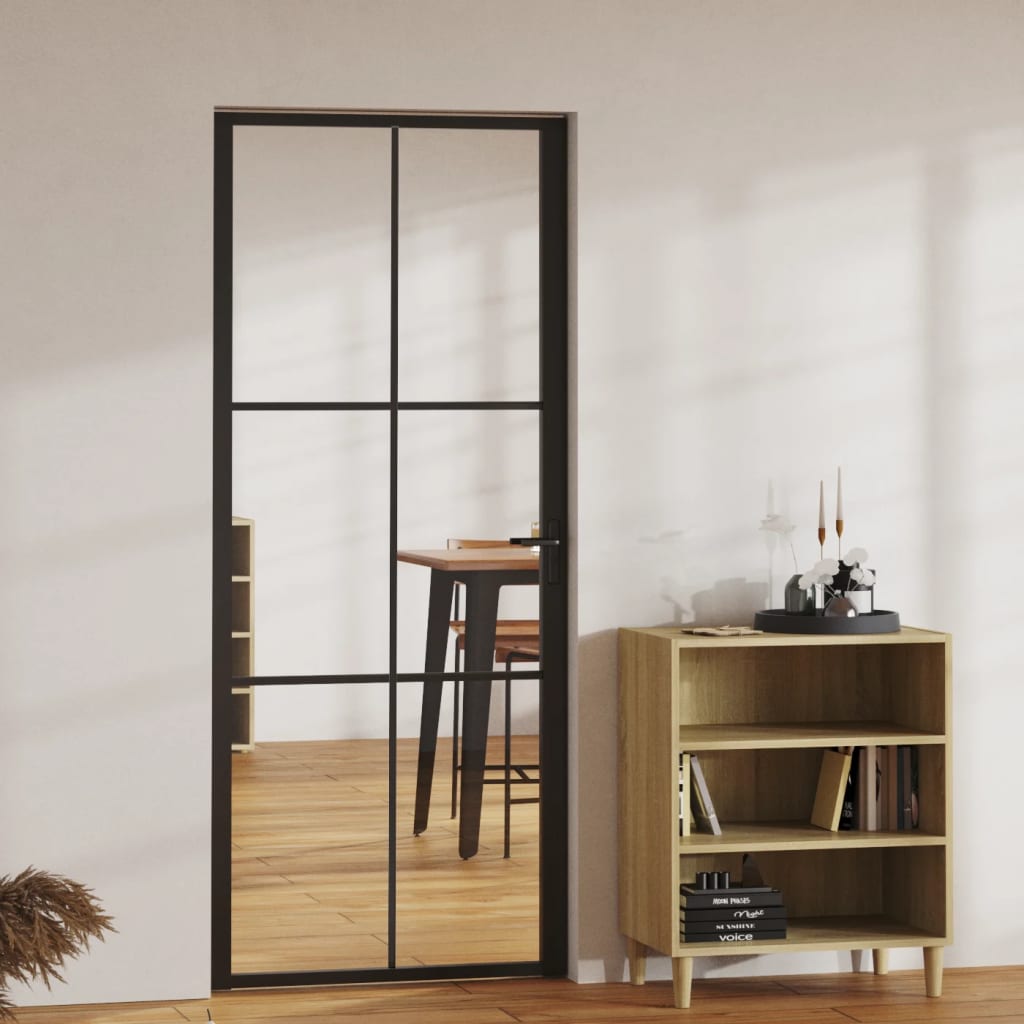 vidaXL Vidaus durys, juodos, 83x201,5cm, ESG stiklas ir aliuminis