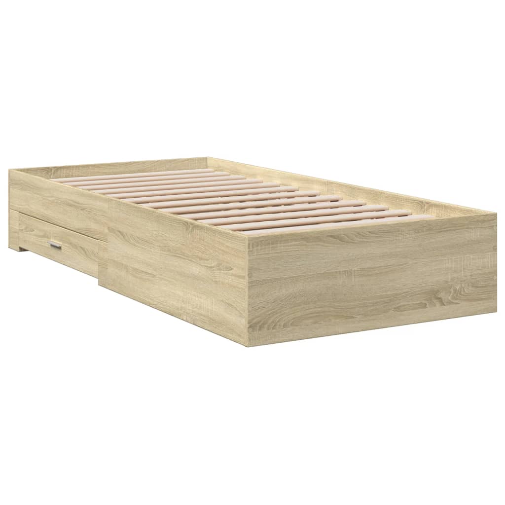 vidaXL Lovos rėmas su stalčiais, ąžuolo, 90x190cm, apdirbta mediena