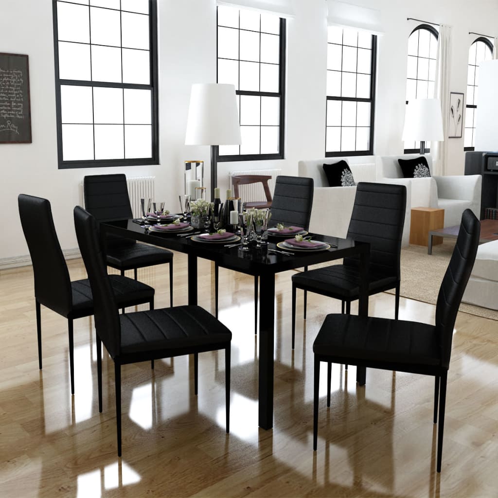 vidaXL 7 dalių valgomojo stalo ir kėdžių komplektas, juodas