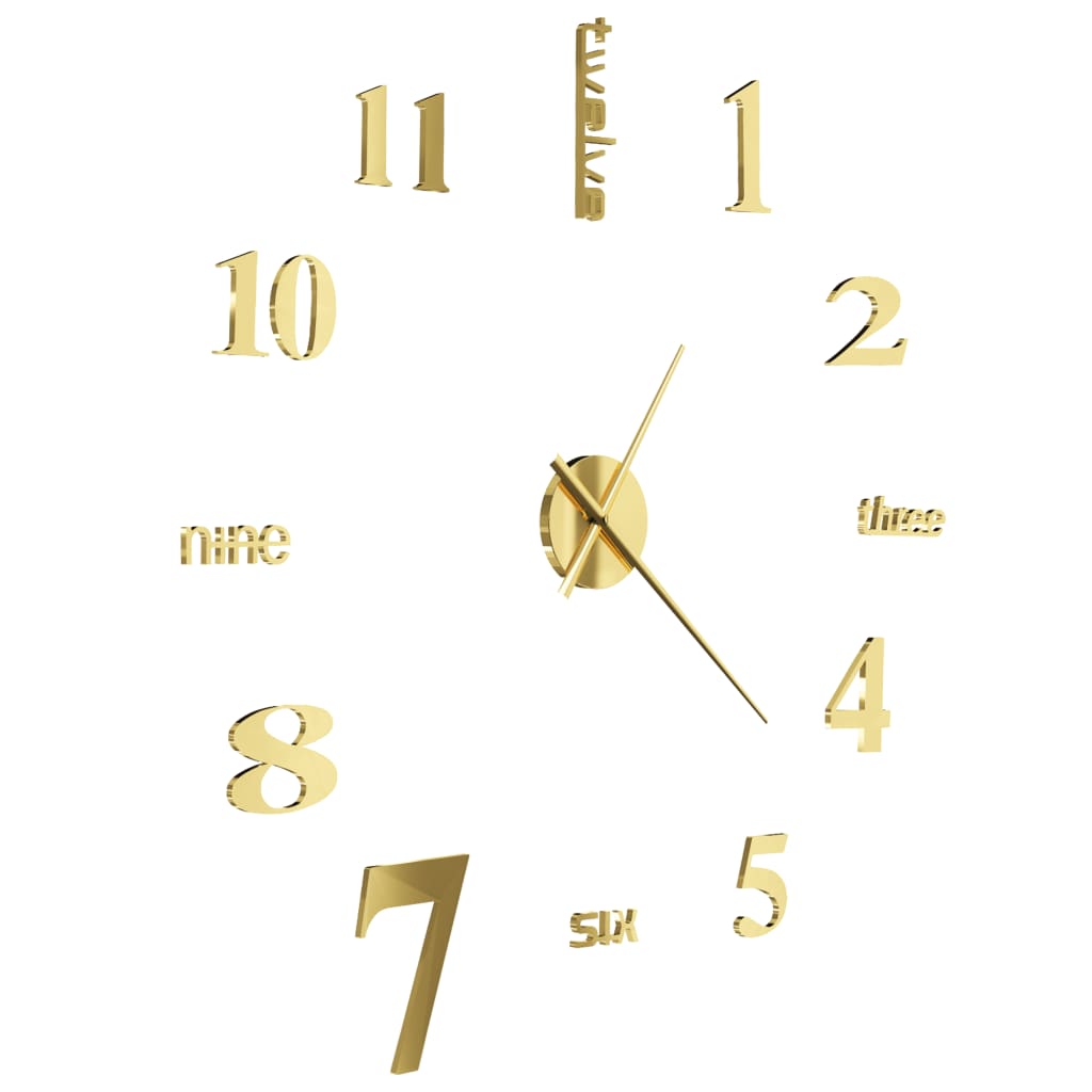 vidaXL Sieninis 3D laikrodis, auksinis, 100cm, modernaus dizaino, XXL