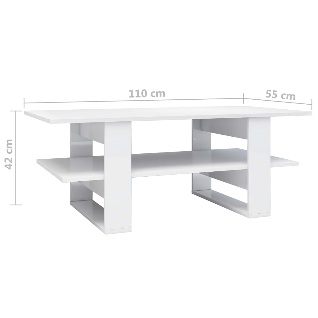 vidaXL Kavos staliukas, baltas, 110x55x42cm, apdirbta mediena, blizgus