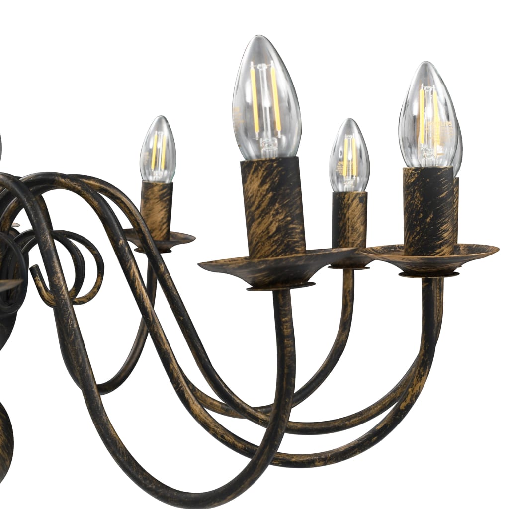 vidaXL Sietynas, juodos spalvos, 12 x E14 lemputės, senovinio stiliaus