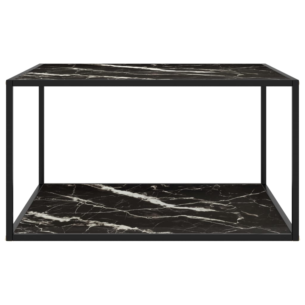 vidaXL Kavos staliukas su juodo marmuro stiklu, juodas, 90x90x50cm